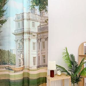 마일드 팰리스 쉬폰 패브릭 포스터 유럽 풍경 인테리어 가리개 커튼 135x230cm