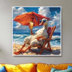 비치구스 그림 알루미늄액자 여름 휴가 해변가 동물 오리 원룸 거실 벽 인테리어 액자