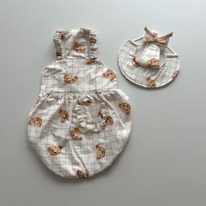 곰돌이체크 호박 나시 벌룬 원피스 썬햇 모자 2종 SET