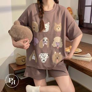 여성반팔잠옷 도그패밀리 브라캡 상하 홈웨어 파자마(7037)