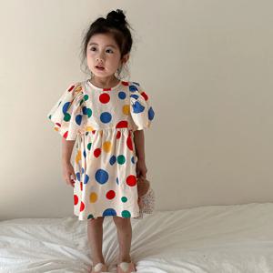 컬러 도트 셔링 원피스 R11688