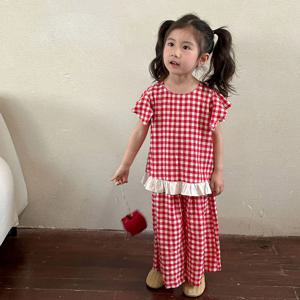 쿨 체크 프릴 상하복 세트 R11718