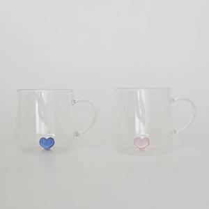 B급 홈카페 하트 모양 내열유리 유리컵 머그 400ml 2컬러