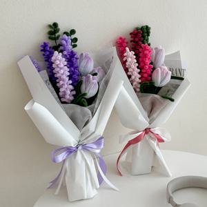 라벤더 화이트 튤립 모루꽃다발 DIY 만들기 패키지 기념일 생일꽃
