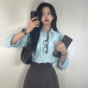 여성 오버핏 베이직 남방 셔츠 2컬러 긴팔셔츠 무지 보이 셔츠 블라우스 루즈핏 흰남방