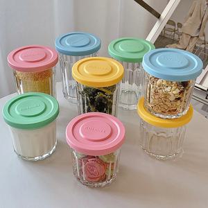 유리 밀폐 용기 글라스 전자렌지 열탕소독 내열 병샐러드 요거트 과일청 뚜껑병 400ml