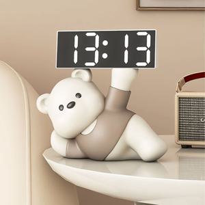 [해외] 모던 크림 곰돌이 알람시계 인테리어 탁상시계 집들이 선물 2colors