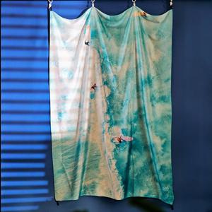 Crystal Blue Surf 새틴 패브릭 포스터 대형 자연 풍경 쉬폰 가리개커튼