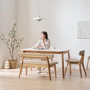 한샘몰pick 보니애 오로라 세라믹식탁 세트 4인용 포세린 애쉬 1400(벤치1+의자2)