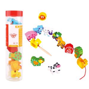 원목 땡땡이 동물농장 끈꿰기 / 돼지 양 강아지 집 나무 닭 소 소근육 발달