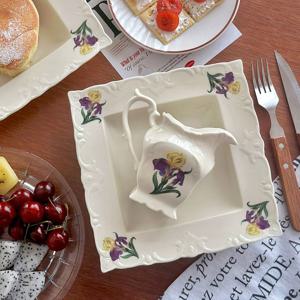 크림 릴리 프렌치 밀크저그 도자기 크리머 저그 접시세트 브런치 플레이트