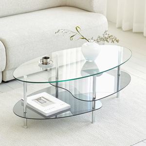 비트윈 3레이어드 에그형 거실 강화유리 쇼파테이블 1100