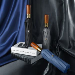 20K 우드 원목 골드버튼 튼튼한 UV 자동 3단 양우산 접이식 우산