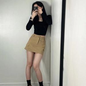 여성용 미니 카고 스커트 반바지 2컬러 Y2K 캐주얼 포켓 하이웨스트 치마바지 치마반바지