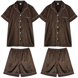 S~3XL 커플잠옷 결혼선물 파자마 무지 실크새틴 반팔 홈웨어 라운지웨어 투피스 BR