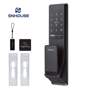 직방 푸시풀 현관문 도어락 카드키 번호키  SHP-P740+실버보강판