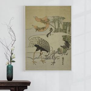 학그림 대나무 동양화 액자 외국인선물 개업선물 행운 빈티지 벽 포스터 인테리어 그림액자