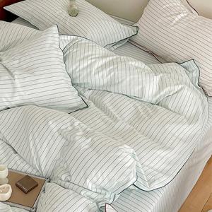 여름 노르딕 스타일 스트라이프 테두리 시트커버 세트