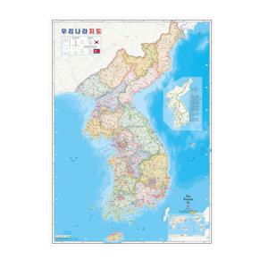 한반도지도 코팅 어린이 교육용 사무실 벽걸이용 (77x107cm)