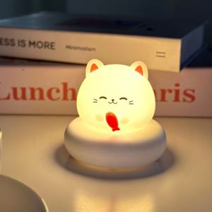 애니멀 미니 무드등 화이트 고양이 무드등 USB 충전식 터치식 신생아 수면등 수유등