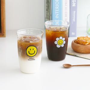 스마일 레터링 유리컵 2종 500ml / 데이지 홈카페 글라스