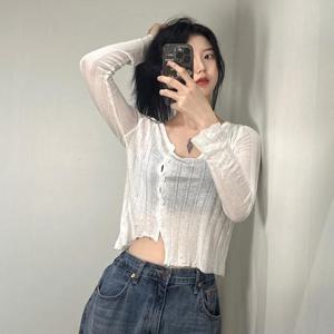 시스루 단추 여름 얇은 가디건 3컬러 여성 시스루가디건 얇은가디건 언발 버튼 사선단추