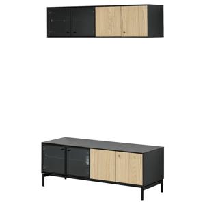 보아스타드 TV장식장 벽수납장 121x42cm 블랙/참나무무늬목