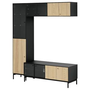 보아스타드 TV장식장 벽수납장 163x42x185cm 블랙/참나무무늬목
