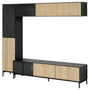 보아스타드 TV장식장 벽수납장 223x42x185cm 블랙/참나무무늬목