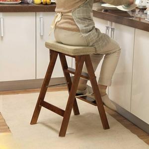 [해외] 고급형 원목 접이식 식탁 의자 사다리 스텝 높은 스툴 설거지 싱크대 체어