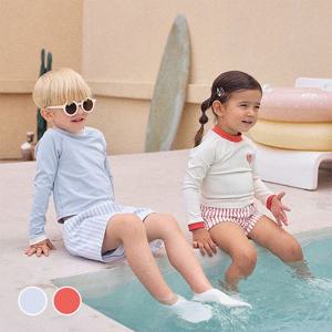 크레용 스트라이프 투피스 유아 래쉬가드 키즈 래시가드 아동 상하세트 상하복 2color