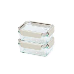 리프젠 유리 밀폐용기 직사각 700ml 2조세트(베이지)