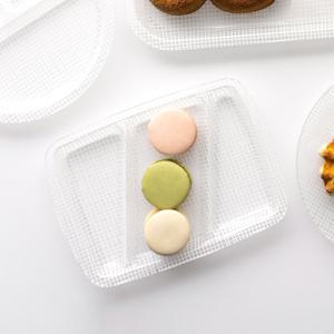 국산 아크릴 3칸 나눔접시 화이트 라인 사각 플레이트