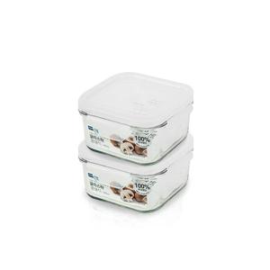 클래식 유리 밀폐용기 정사각 490ml 2조 세트(화이트)