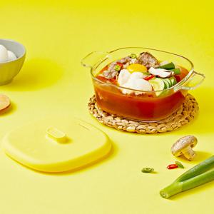 렌지쿡 실리콘캡 탕찌개용 유리용기(옐로우에디션)