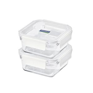 퓨어 유리 밀폐용기 정사각 870ml 2조 세트(화이트)