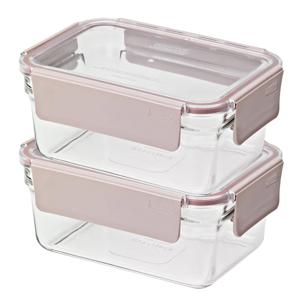 퓨어 유리 밀폐용기 직사각 1780ml 2조 세트(샌드핑크)
