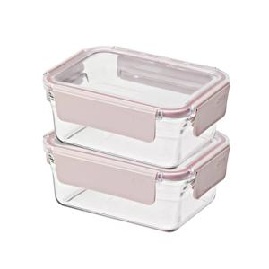 퓨어 유리 밀폐용기 직사각 700ml 2조 세트(샌드핑크)