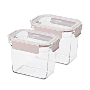 퓨어 유리 밀폐용기 직사각 도어포켓 920ml 2조 세트(샌드핑크)