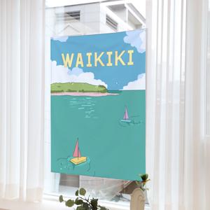여름 하와이 와이키키 일러스트 대형 패브릭 포스터_waikiki