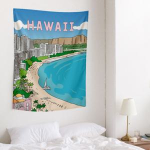 여름 하와이 와이키키 일러스트 대형 패브릭 포스터_hawaii