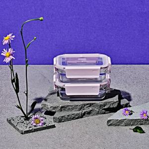 퓨어 오븐 유리 밀폐용기 직사각 400ml 2조 세트(라일락)