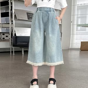 와이드 태슬 7부 데님 팬츠 R12085