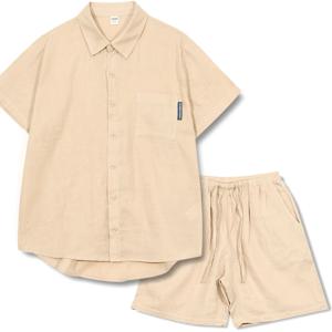 S~3XL 오버핏셔츠 반바지 세트 무지 순면 남자 투피스 홈웨어 파자마 실내복