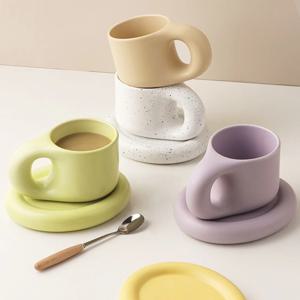 도자기 뭉툭 머그컵 트레이 세트 카페컵 머그 커피잔 5colors