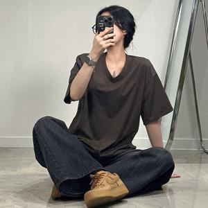 여성 오버핏 브이넥 반팔 박스 티 여자 V넥 기본 빅사이즈 루즈핏 박시티 무지 면 티셔츠
