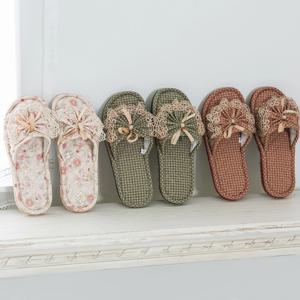 코티지 3중 쿠션 리본 슬리퍼 (살구, 그린, 레드)