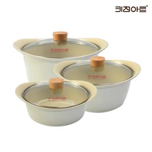 베이직 IH 인덕션가능 세라믹코팅 냄비세트 3종C(양24+전22+곰26)