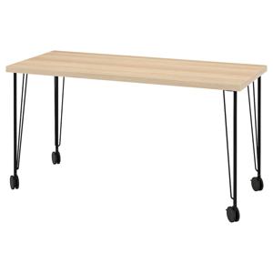 락캅텐+크릴레 이동식책상 공부 작업실 140x60cm 화이트스테인 참나무무늬 블랙