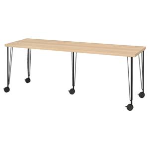 락캅텐+크릴레 이동식책상 공부 작업실 200x60cm 화이트스테인 참나무무늬 블랙